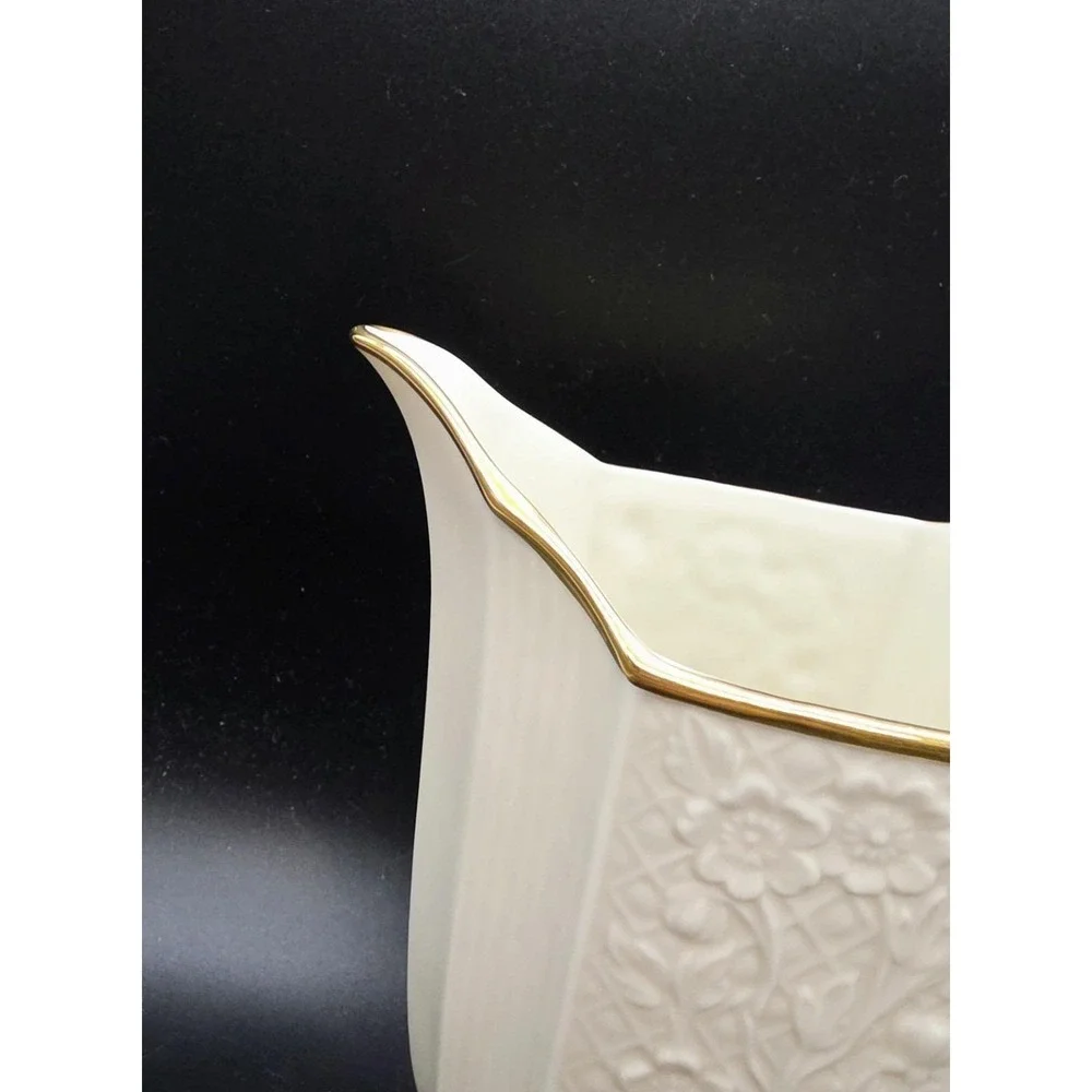 Lenox Vintage Floral Embossed Cream Pitcher- Gold Trim Cottagecore USA Made